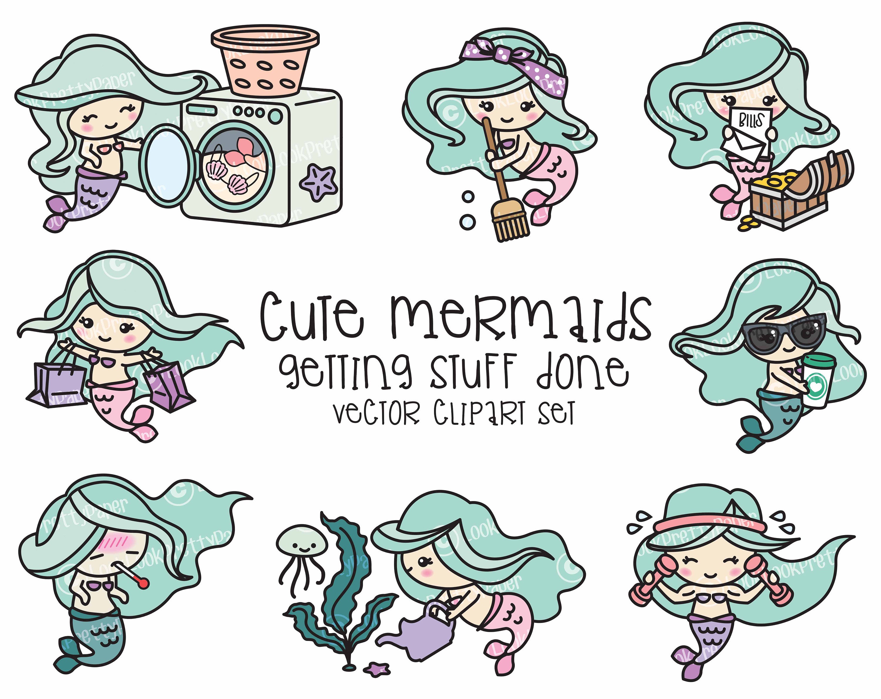 Premium Vector Clipart Kawaii Mermaid Cute Mermaids