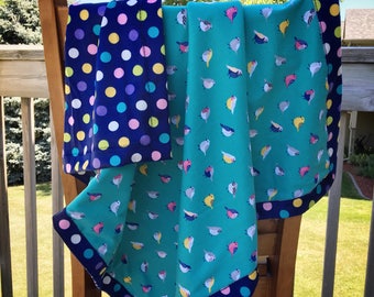 Minky baby blanket, Knit baby blanket, Birds baby blanket, Teal, Navy, Polka dot, Baby shower gift, Plush baby blanket, Stroller blanket