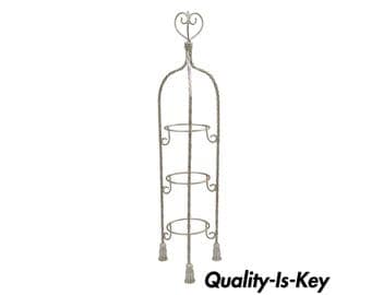 Vintage Italian Hollywood Regency Silver Gilt Iron Rope Tassel Heart Plant Stand
