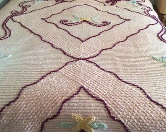 Full size vintage chenille mauve bedspread