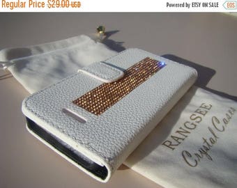 Sale iPhone SE Case /5/ 5s Rose Gold Rhinestone Crystals on White Wallet Case. Velvet/Silk Pouch bag Included, Genuine Rangsee Crystal Cases