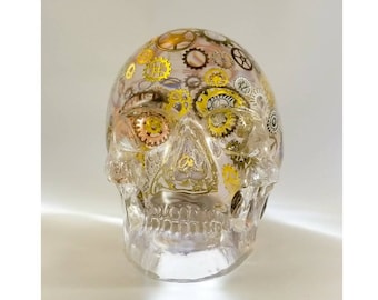 Human Skull Art, Steampunk Skull Head of Human Skull Sculpture, Steampunk Art, Skull decor, Handmade sugar skull decoration, Clockwork Gears