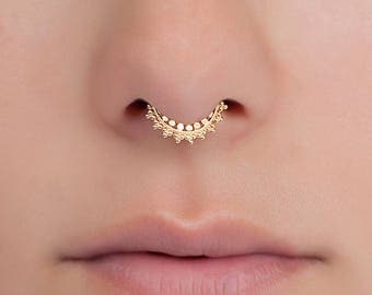 Tiny septum ring for pierced nose. indian septum ring. gold septum ring. gold septum jewelry. tribal septum ring.
