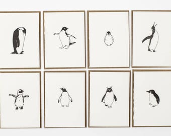 Letterpress Thank you cards - penguin card pack - Letterpress Cards - Penguin note Cards - Small Note Cards - note card set - Christmas