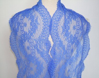 RESERVED 4 yards blue french lace trim (N137)/ 9" wide stretch lace trim by the yard