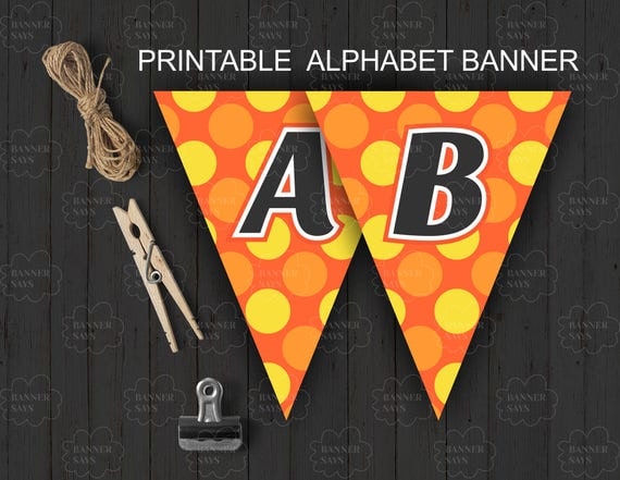 Halloween Printable Alphabet Banner Orange Polka Dots