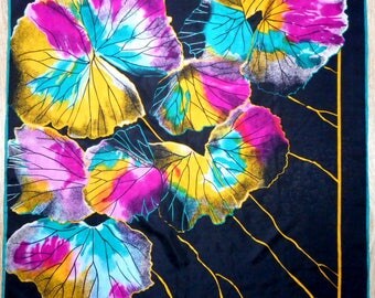 vintage silk scarf, printed silk scarf, floral motives, square silk scarf