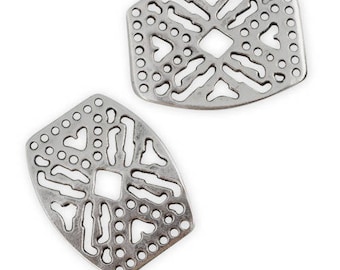 Spacer plate silver filligree antiqued 14 holes
