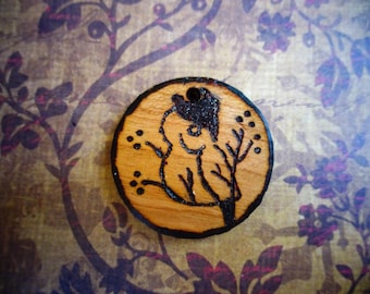 Pyrography Pendant, Owl Pendant, Bird Pendant, Bird in Tree, Woodburned, Handcrafted, Wooden,