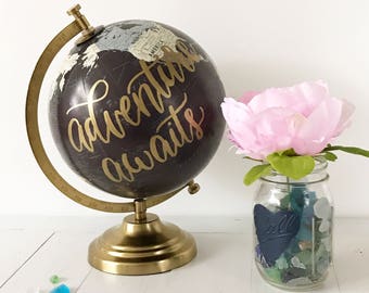 FREE SHIPPING U.S.- Globe, Wedding Globe, Hand Lettered Globe, Painted Globe, Wedding Guest book, home decor, wedding decor, wedding gift,