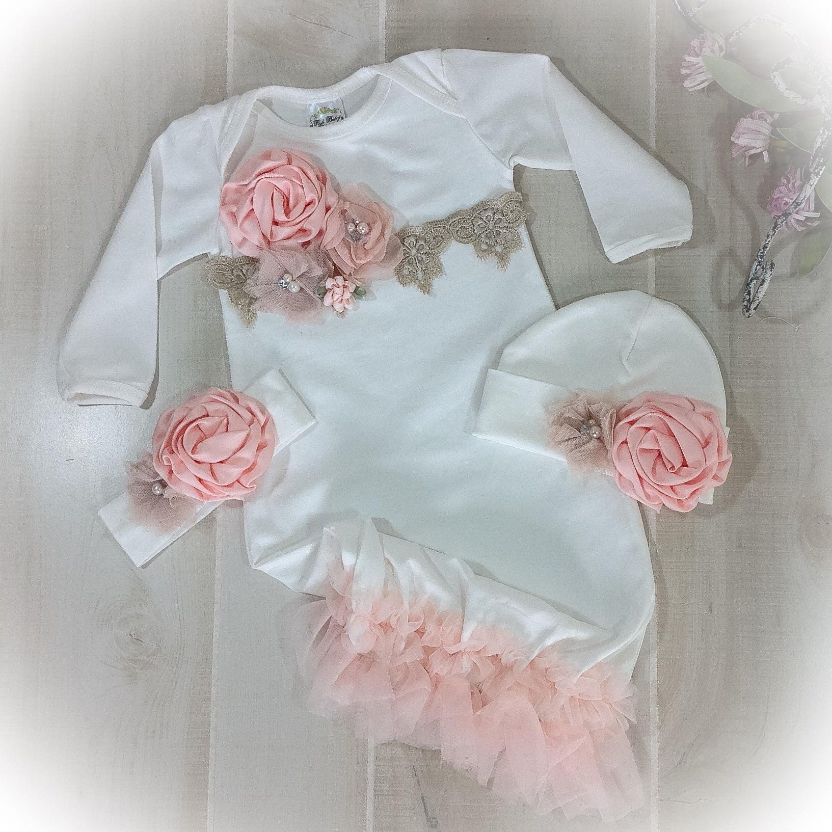 Newborn Girl Coming Home Outfit Baby Girl Gown Peach Coming Newborn Girl Coming Home Outfit Baby Girl Gown Peach Coming