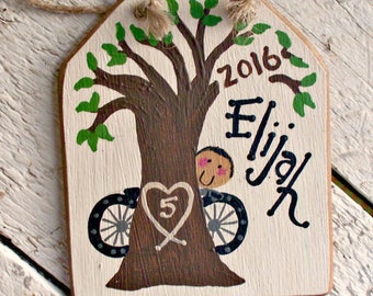 Bike Ornament, Personalized Bike Gift, Bike Riding, Bicycle Ornament, Bicycle Gift, Custom Christmas Ornament, Hand Painted Rustic Wood Tag