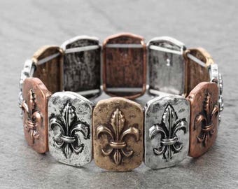Fleur De Lis Stretch Bracelet - Tri Color