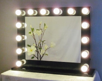 Grand Hollywood Lighted Vanity Mirror w/ LED Bulbs & Double Outlet