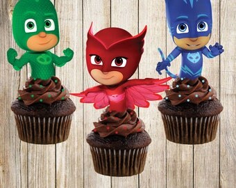 6 PJ masks cupcake toppers, PJ Masks Cake toppers, PJ Maks cupcake picks, download instant