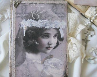 First Communion memory book, diary, journal, gift for first Communion, vintage diary, shabby chic diary, Erstkommunion Geschenke