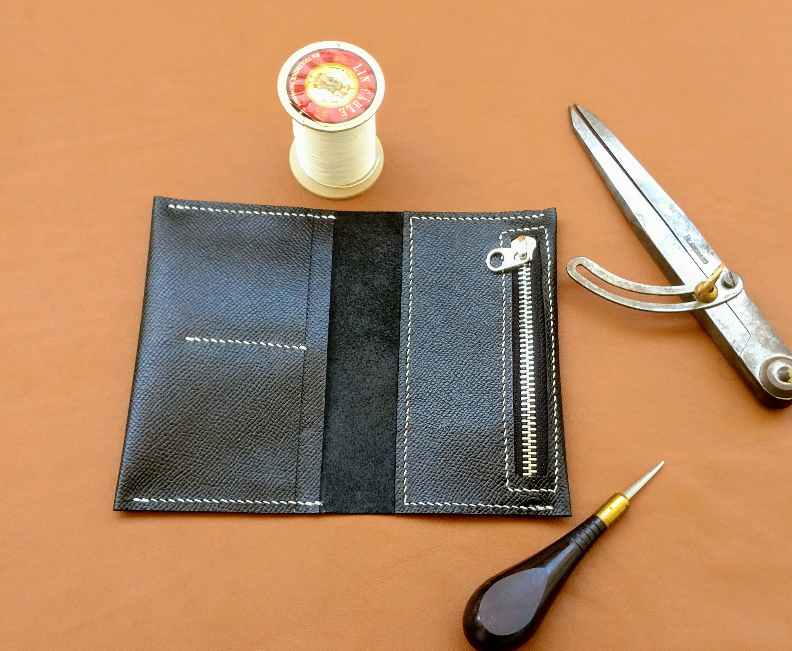 Leather Insert with cards slots and folder zipper pouch for