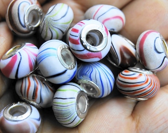 6 EUROPEAN 13 * 8 MM ACRYLIC BEADS TUBE STERLING SILVER METAL