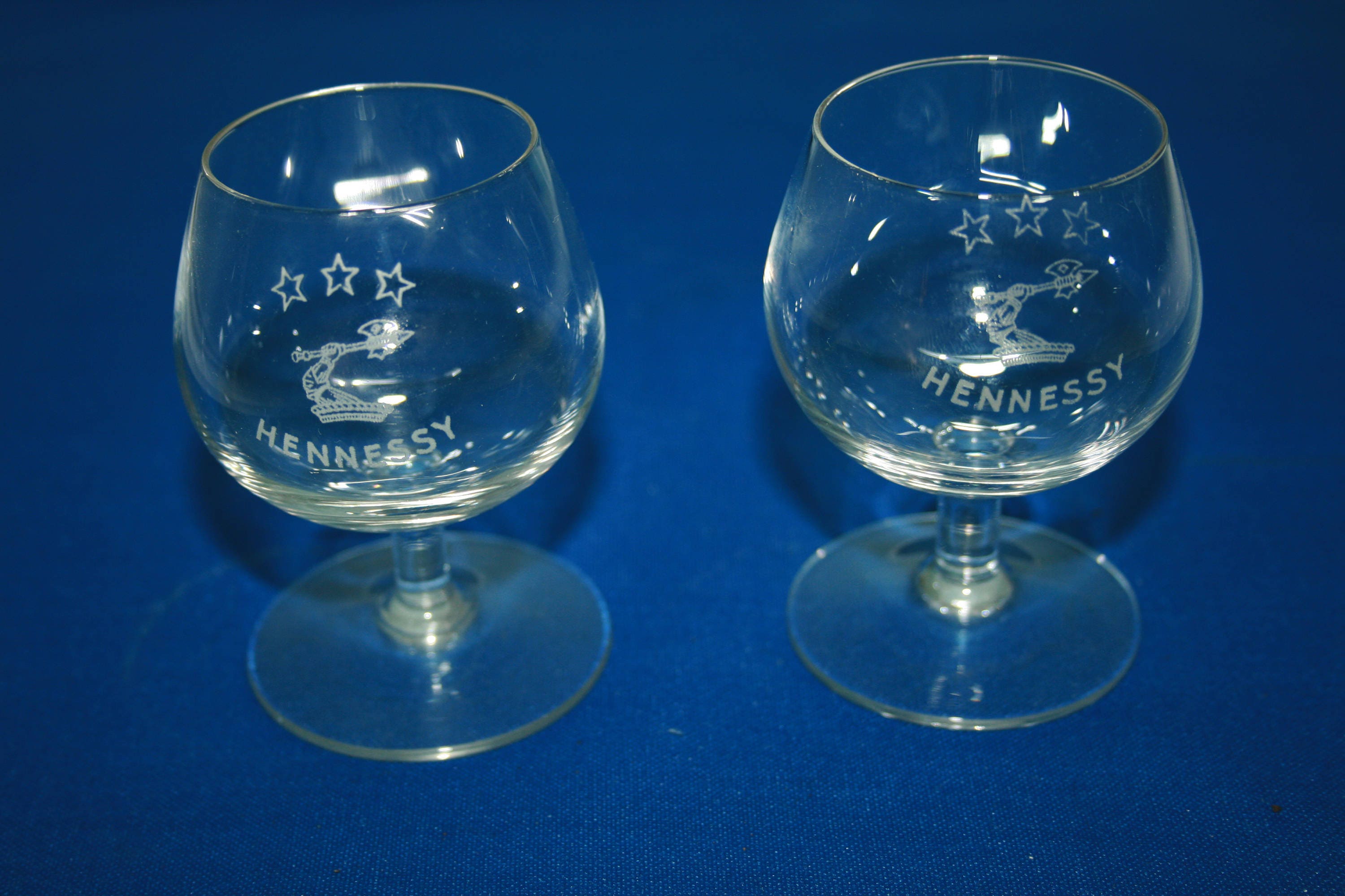 Vintage Pair Acid Etched Miniature Hennessy 3 Star Cognac Snifter