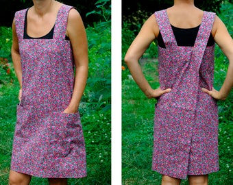 New home gift for hostess Pinafore Dress No tie apron Cotton apron Kitchen apron with pockets Chef apron Apron dress Square Cross Back Apron