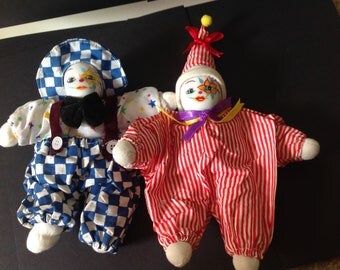 Vintage Clown Doll Porcelain Head Sand Bag Body Set of 2
