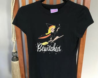 Bewitched Vintage t shirt, Size S Upcycled Black Tee, 60's TV Show Tee, Halloween T shirt EUC 100% cotton T shirt, Samantha T shirt