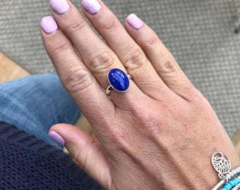 Sterling Silver Lapis Lazuli Ring/Lapis Lazuli Gemstone/Blue Gemstone/Oval Gemstone/Sterling Silver Ring/Adjustable Ring/Silver Ring/Gift/UK