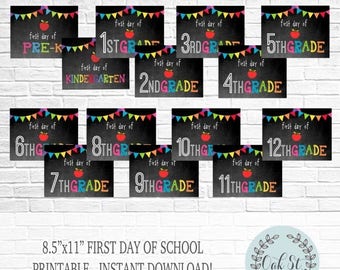 50% OFF INSTANT DOWNLOAD First Day of School Printable, School Printable, Grade Printable