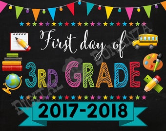 First Day of Third Grade Sign, Instant Download, First Day of School Color Chalkboard, Back To School, Chalkboard Sign, DIY, 3rd, Printable