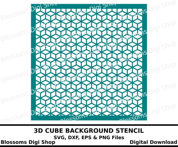 3D cube background stencil digital download square stencil