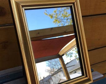 On Sale Vintage gold vanity mirror. 5 X 7 vanity mirror. Gold guilded vanity mirror.
