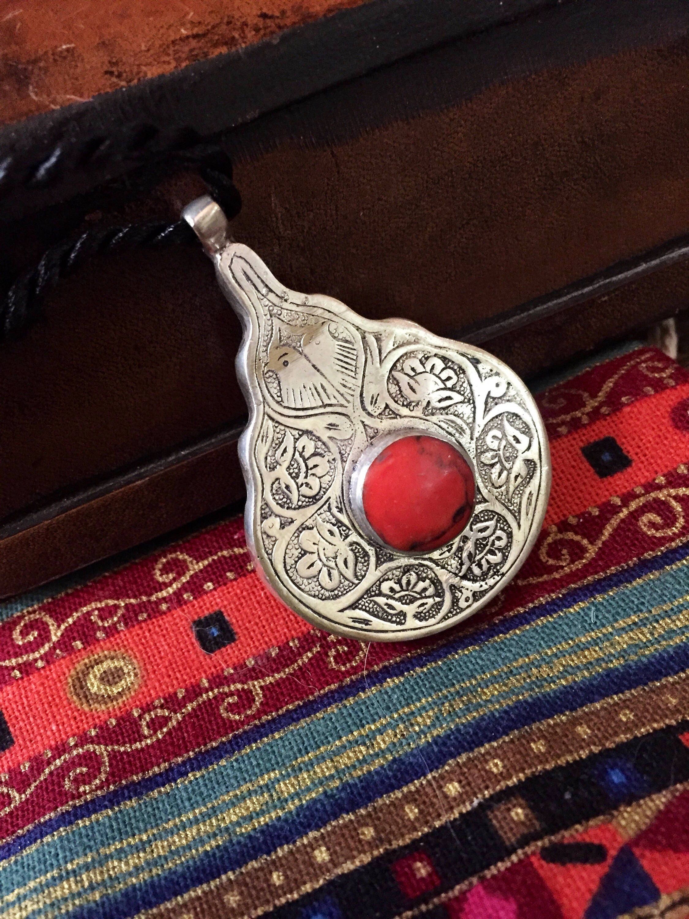 Ethnic necklace Turkmen Jewelry red Tribal Necklace
