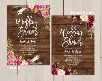 boho wedding shower invitation, rustic floral wedding shower invite, boho wedding shower invitation, boho wedding party shower invitation