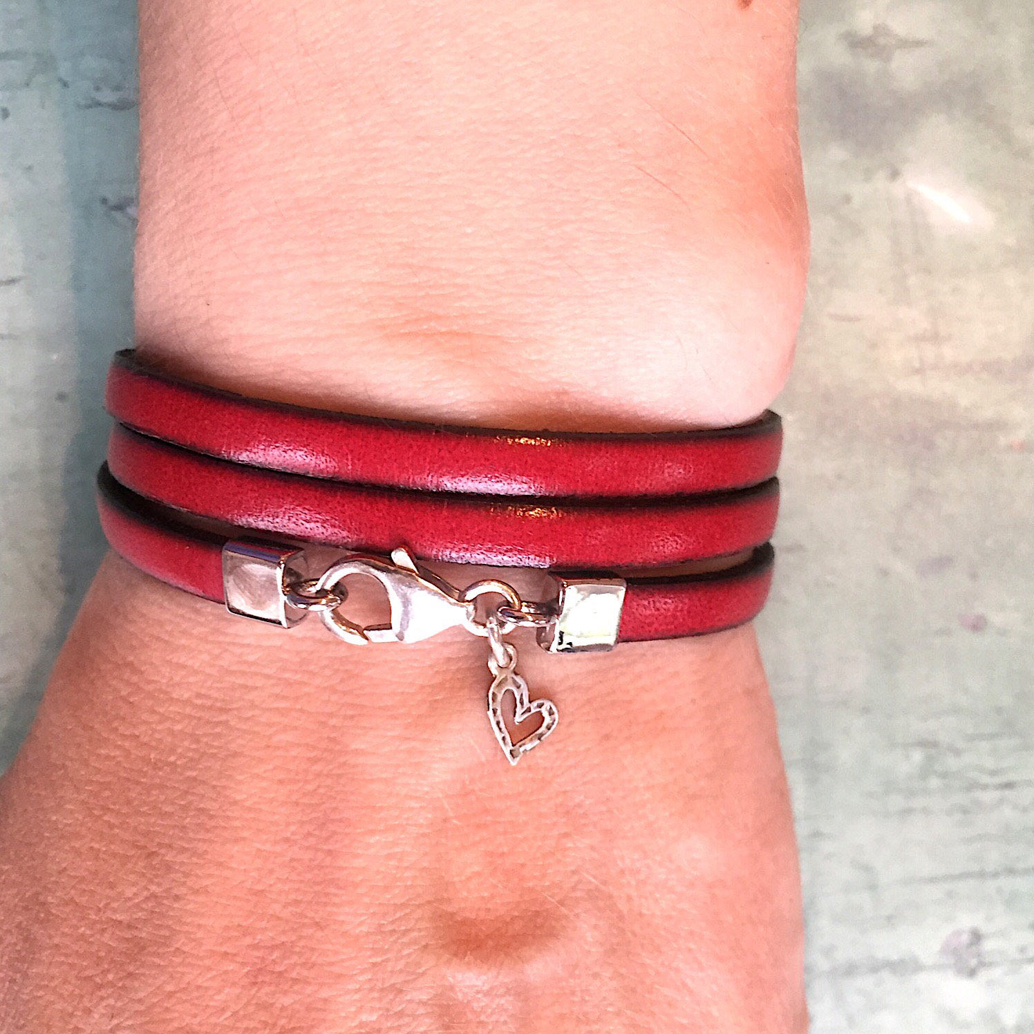 Red leather sterling bracelet red bracelet womens wrap