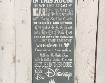In This House, Disney Inspired Wood Sign, Disney Decor, Disney Sign, Birthday Gift, Gift for Her, Gift for Him, Christmas Gift, 12x24