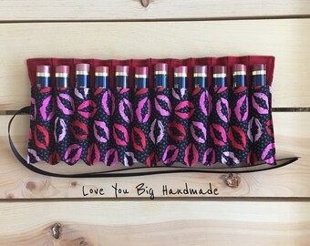 SWAK Black, Lip Print with Red Lip Color Holder, Lipstick case, Organizer, Travel Case