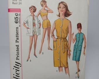 Vintage Simplicity Pattern Size 14, Bust 34, #4976, 1960's Dress Pattern,Bra Top Pattern