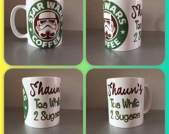 personalised mug cup any name storm trooper star wars starbucks style