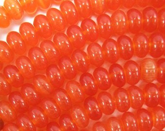 8mm orange fiber optic cats eye rondelle beads 15.5" strand 34876