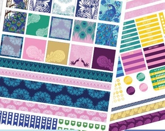 Mini Happy Planner, Peacock Planner Stickers Printable,Peacock Feathers Mini Happy planner, Weekly Kit, Printable Sampler,Instant download