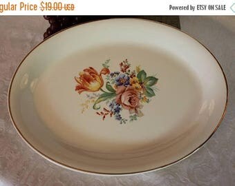 SALE Universal of Cambridge Camwood Ivory 11.5" Oval Serving Platter - UNI100, Cream Background with Flowers