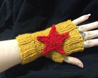 Wonder Woman Gauntlet Fingerless Gloves - Hand-knit Arm Warmers
