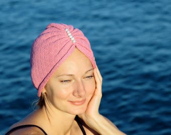 Women pink turban head turban cotton turban headwrap chemo turban summer head wrap hair turban cancer hat chemo hat chemo cap chemo headwear