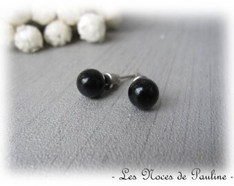 Beads 8 mm pierced black Stud Earrings