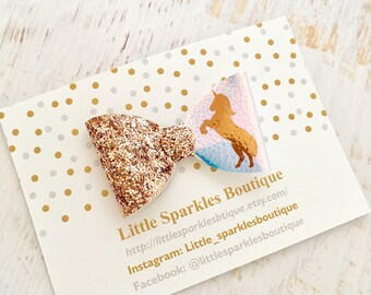 Unicorn hair bow, disney hair bow, rose gold bow, personlaised hair bow, white hair bow, glitter hair bow, girls hair accessories,