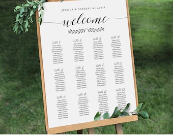 Wedding Seating Chart Sign, Printable Seating Chart Poster, Rustic Seating Plan, Fully Editable Template, Instant Download, PDF #024-211SC
