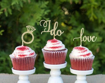Engagement Cupcake Toppers, bridal shower cupcake toppers, engagement party decorations, bridal shower decorations, engagement decorations