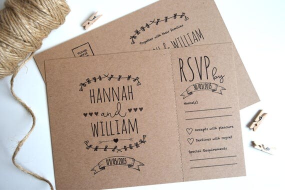 Rustic Kraft Wedding Invitation and Rsvp Postcard (sample)