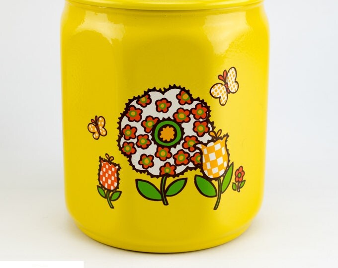 Retro Canister Set | Mod Flower and Butterfly Canisters | Aluminum Kromex Kitchenware