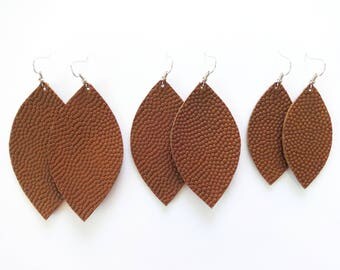 Brown Leather Earrings / Large Earring / Small Earring / Leaf Earring / Sports Jewelry / Diffuser Jewelry / Football Earring / NFL
